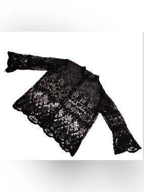 Bold Elements Cut To Curve Black Lace Sheer Top Festival Whimsigoth. Sz XL. EUC